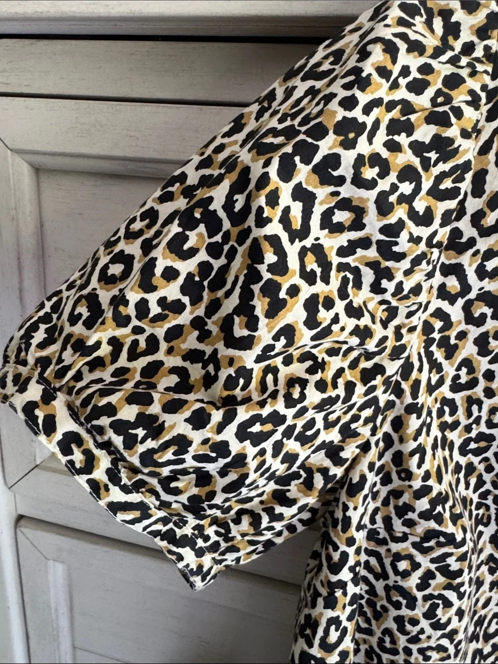 J. Crew Leopard Print Short Puff Sleeve Blouse in Beige and Black SZ Small
